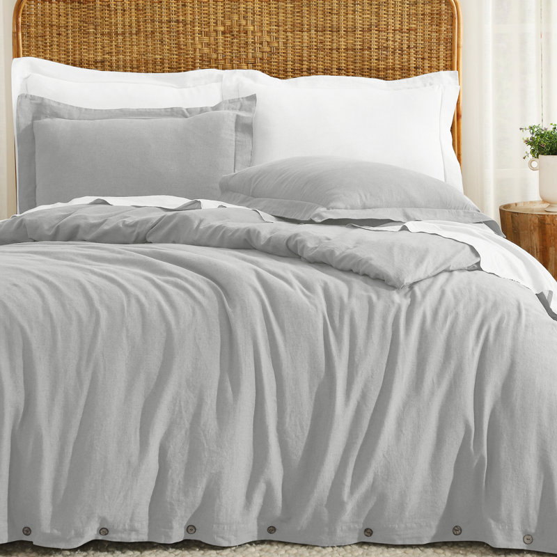 Silver Cotton Linen Blend Full/Queen Duvet Cover Set