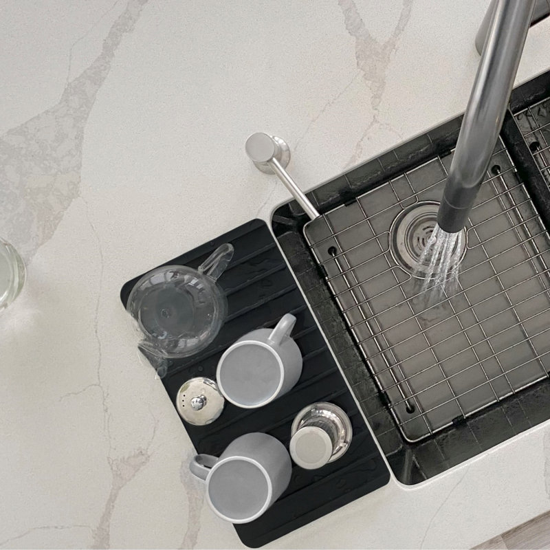 STYLISH Silicone Drying Mat and Trivet, Black