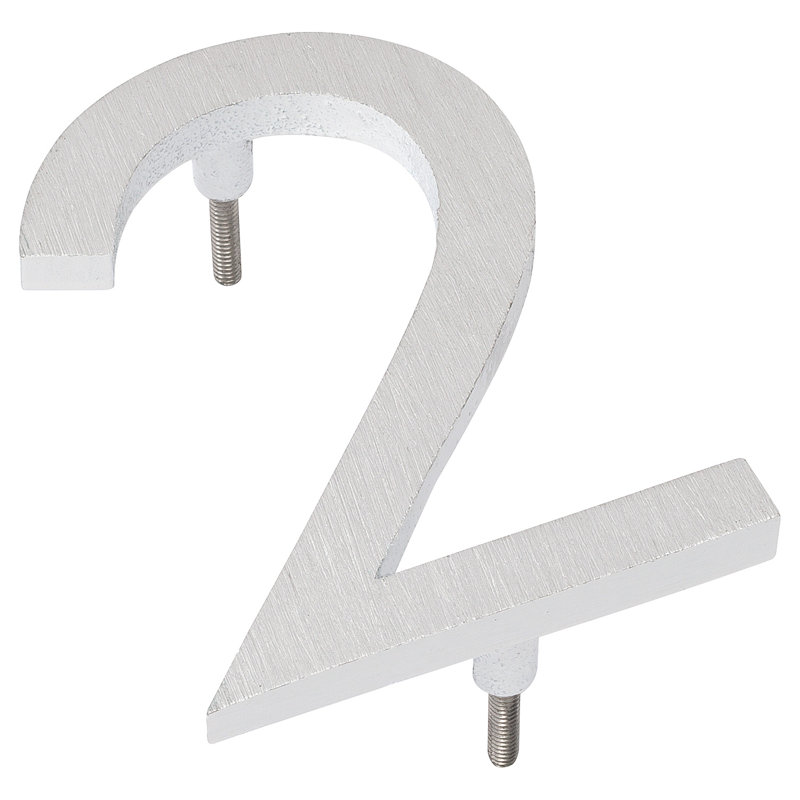 l 4 pi 5 po x Numéro de maison à fixation flottante, 2, Nickel satiné / Blanc
