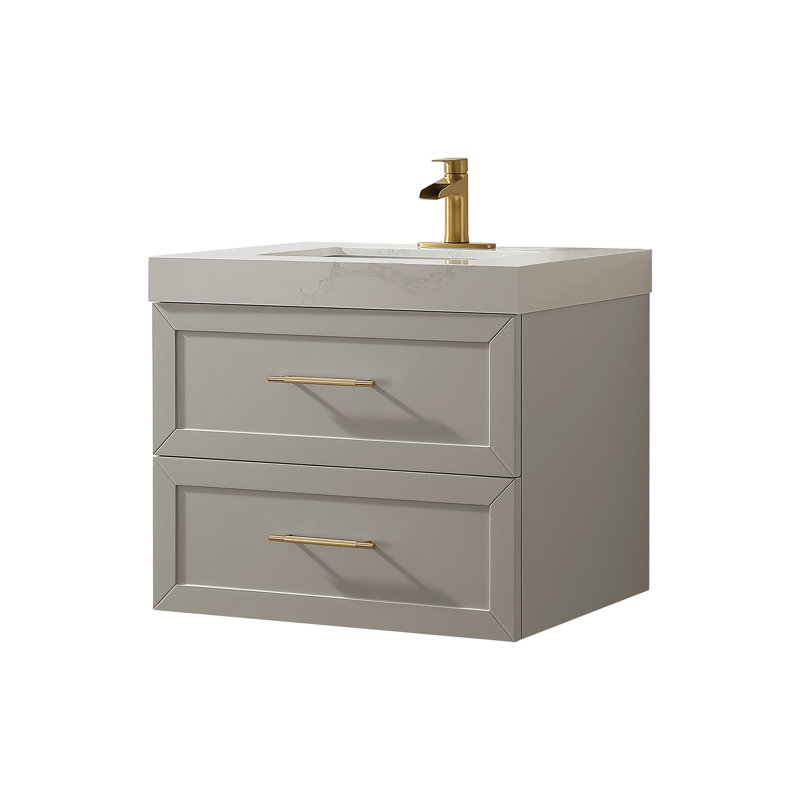 Meuble-lavabo mural simple 30 po avec comptoir en quartz, Gris
