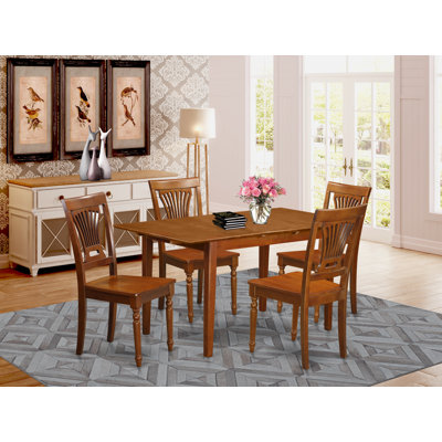 5 Piece Modern Dining Table Set Includes a Rectangle Wooden Table with Butterfly Leaf and 4 Dining Chairs, Saddle Brown