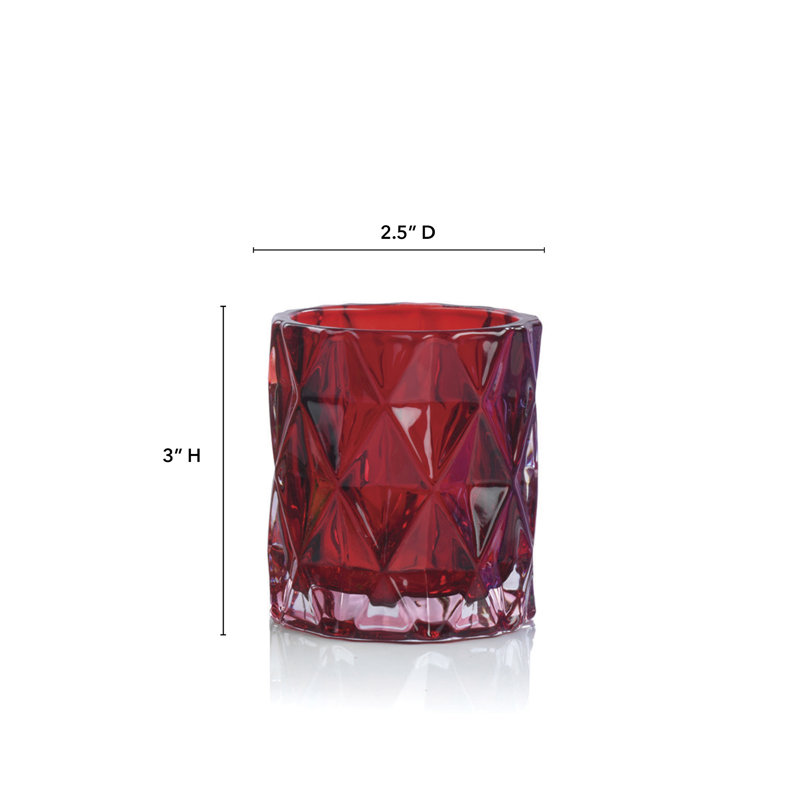 Glass Tabletop Votive Holder, 3" H x 3" W x 3" D, Red