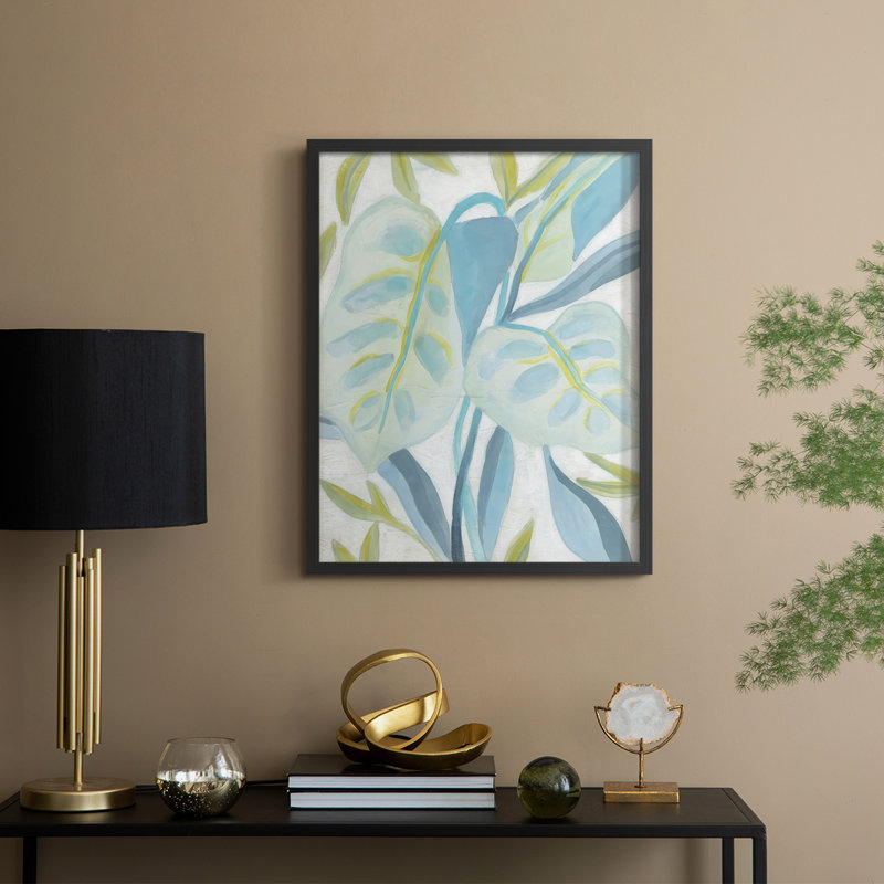 «Aqua Tropical Leaves II», reproduction encadrée - bois massif, Noir, noir, noir, noir, H 21 po x l 17 po