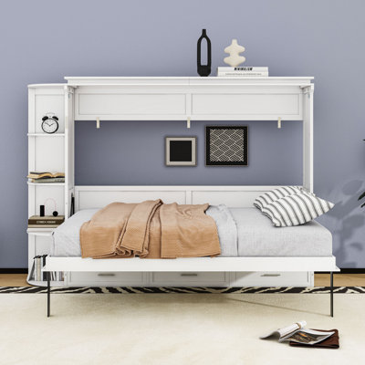 3 Drawers Murphy Platform Bed with Side Cabinets