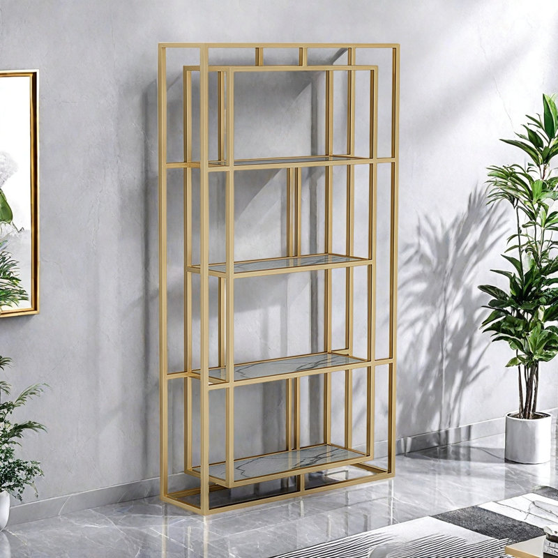 Bibliothèque moderne, moderne et luxueuse, (4 tablettes) H 70,8 po x l 31,4 po x P 9,8 po, Doré