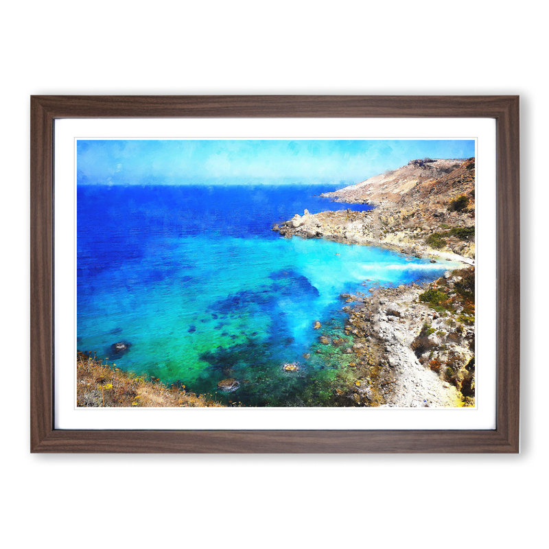 The Coast of Malta - Picture Frame Graphic Art, Walnut Framed, 36cm H x 48cm W x 2cm D
