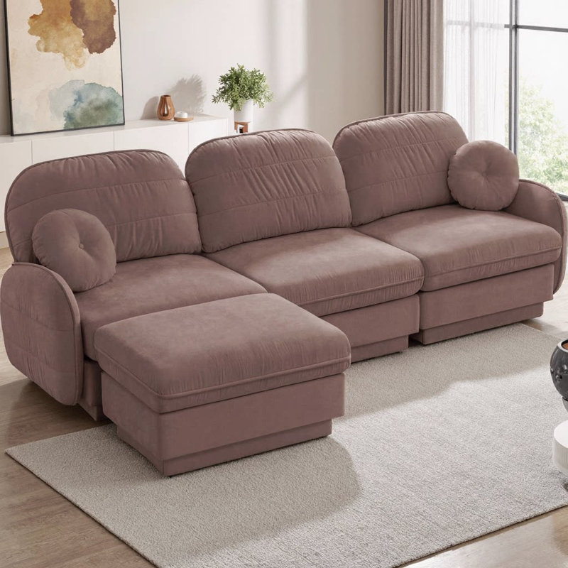 Canapé modulaire surdimensionné en L Chenille CloudHaven, Rose Dust