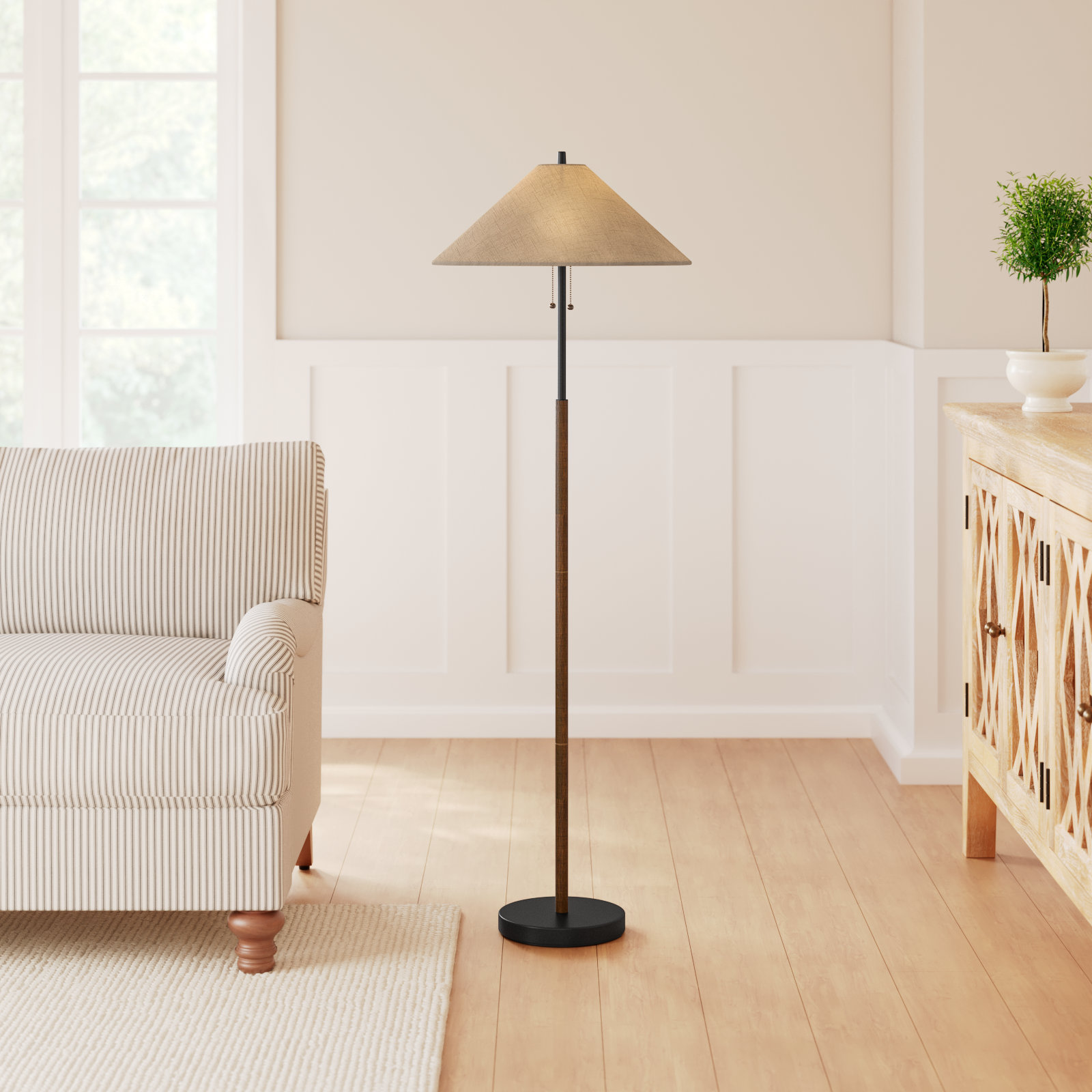 Florina 62'' Floor Lamp, Black, Light Brown