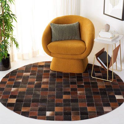 Herrin Hand Woven Leather/Felted Cloth Geometric Rug in Beige/Brown
