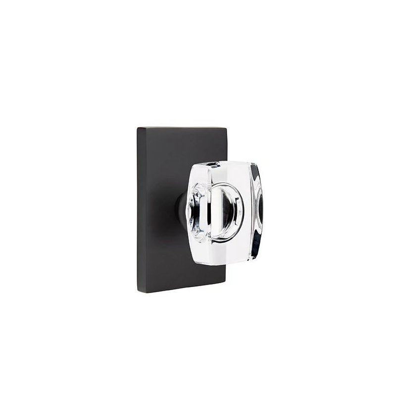 Emtek Passage Interior Mortise Set w/ Modern Rectangular Rosette & Windsor Glass Knob (RH), Flat Black