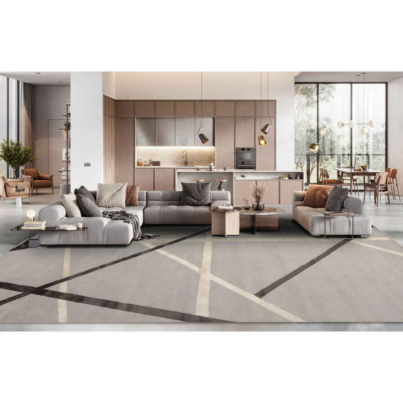 Vaheed Ta-3 Hand Knotted Area Rug in Channel Medium Gray/Ivory/Black