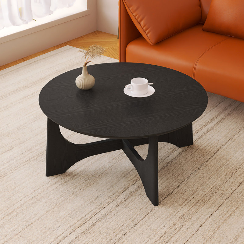 Table basse ronde en bois 36 po, Black Top/Black Base