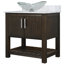 Meuble-lavabo simple de 30 po avec comptoir en marbre de Carrare, lavabo vasque en verre, miroir et quincaillerie en nickel brossé-360565010
