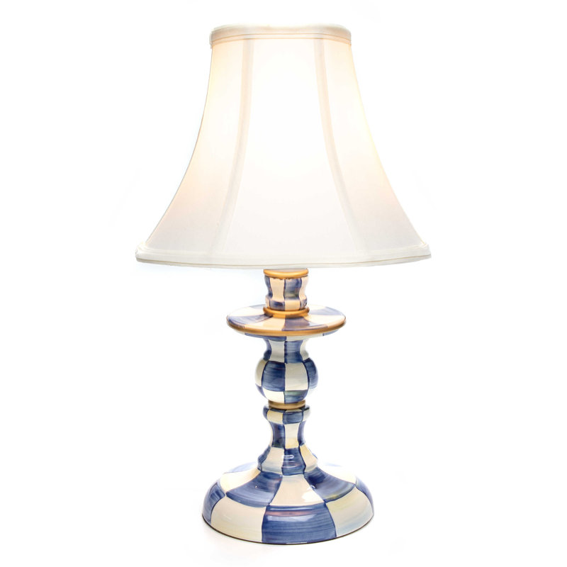 Check Candlestick Lamp, Blue/White/Gold