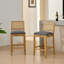 Tabouret de bar en bois massif à dossier en rotin avec coussin en mousse haute résilience, idéal pour les îlots de cuisine de style rustique et naturel, barres basses dans les salles à manger et les cafés, ensemble de deux-245758824
