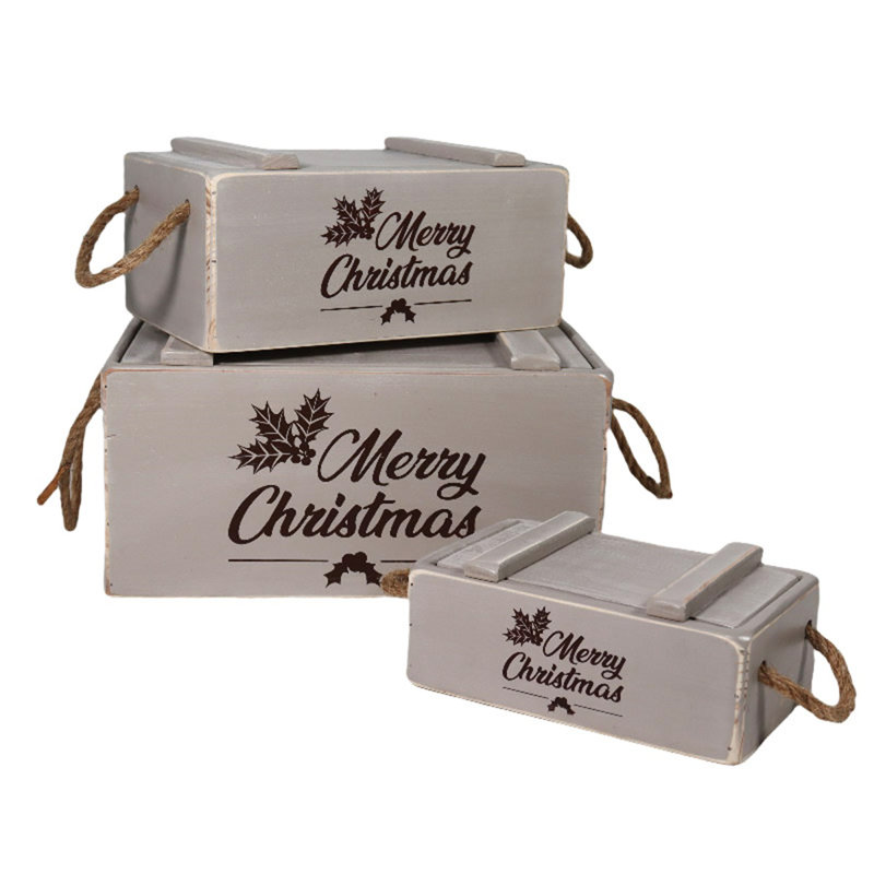 Annalin 3 Piece Handmade Wooden Decorative Box Set, Grey