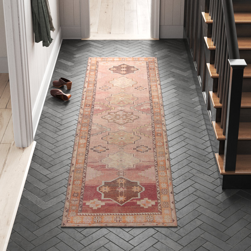 Washable Performance Orange/Pink/Brown Rug, Runner 3' x 8'