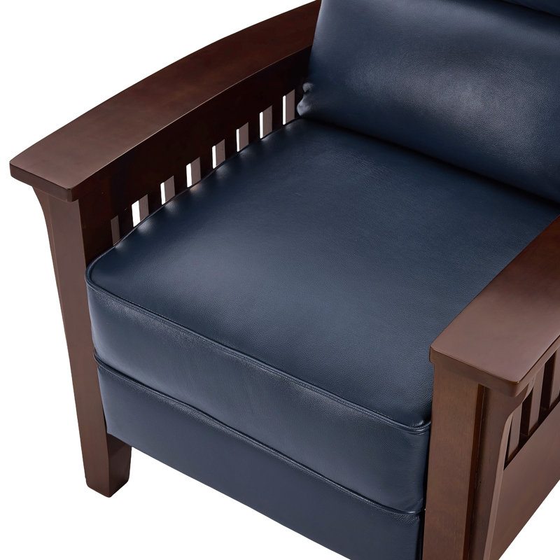 Fauteuil inclinable manuel en cuir véritable, Cuir véritable bleu marine
