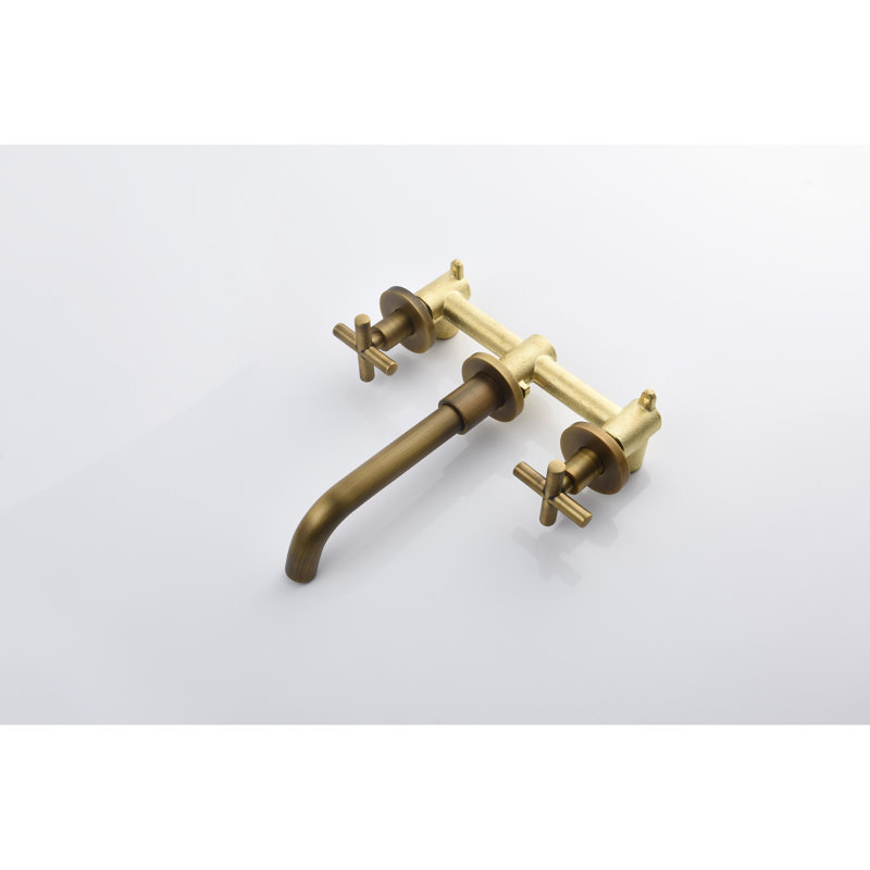 Wall Mounted Bathroom Sink Tap - Two Cross Handles, Splash, Pop-Up Drain, Bronze Finish Faucet Handle Control, Splash Aerator,