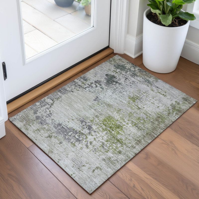 Machine Washable Indoor/Outdoor Xhevrie Linen Rug, Rectangle 1'8" x 2'6"