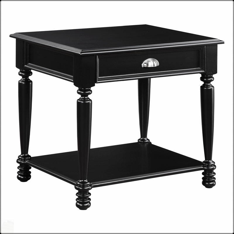 Table de bout Classic Design avec finition noire avec tiroir et tablette inférieure, meubles de salon durables et élégants