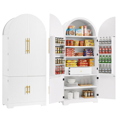 Virgil 72" Tall Arched Pantry Cabinet with Shelves & Hidden Drawer by NFusion