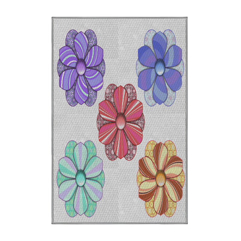 Tapis violet/rouge/vert à motif, Rectangle 5 pi x 8 pi