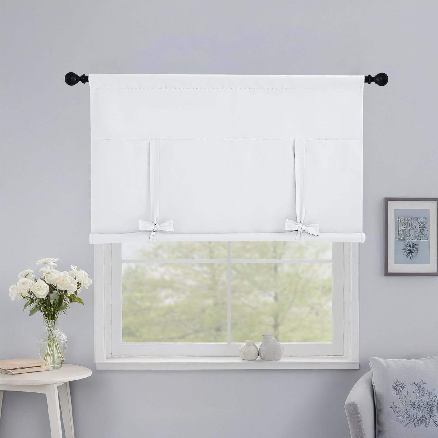 NICETOWN Blackout Thermal Insulated Short Curtain Tie Up Shade for ...