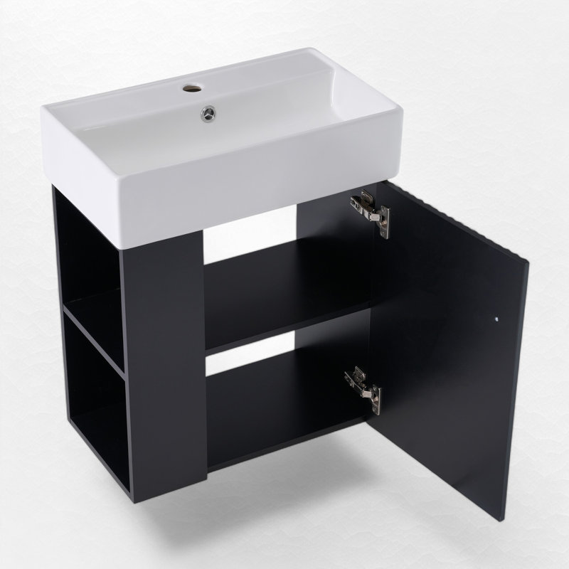 Ensemble de meuble-lavabo simple 21,6 po avec dessus en céramique Lorimar, Noir, Doré