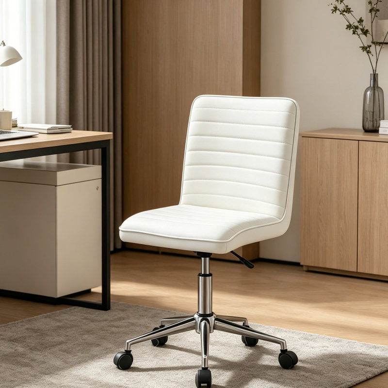 Chaise de bureau pivotante en similicuir, Similicuir blanc, Argent argent