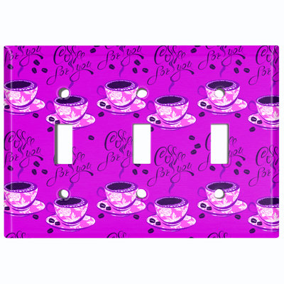 Metal Light Switch Plate Outlet Cover (Coffee Cups Dark Brown - Triple Toggle)