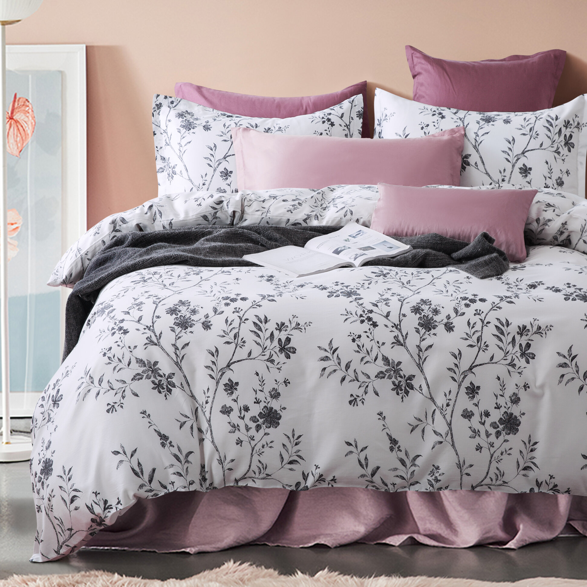 City Scene Branches Grey Duvet Cover Set, FULL-QUEEN, Gray