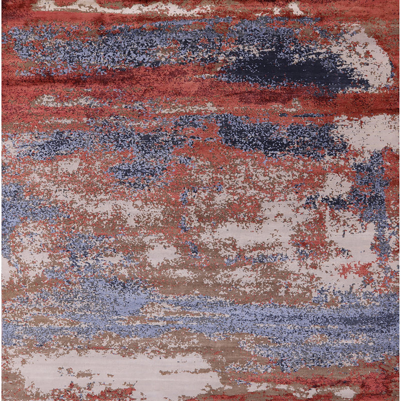 Tapis rouge / bleu à motif abstrait Breedsville, Carré 7 pi