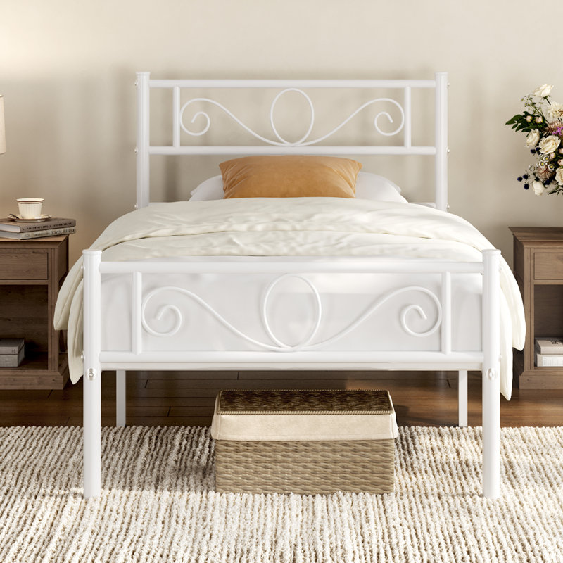 Metal Bed Frame with Headboard/Under-Bed Storage, Single (3'), White