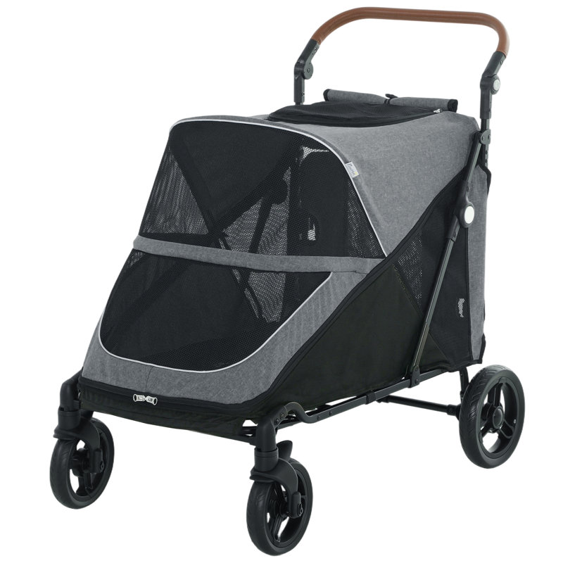 Poussette pour animaux de compagnie pour grands chiens et chats jusqu'à 66 lb, poussette pour chien à 4 roues avec suspension à ressorts tout-terrain