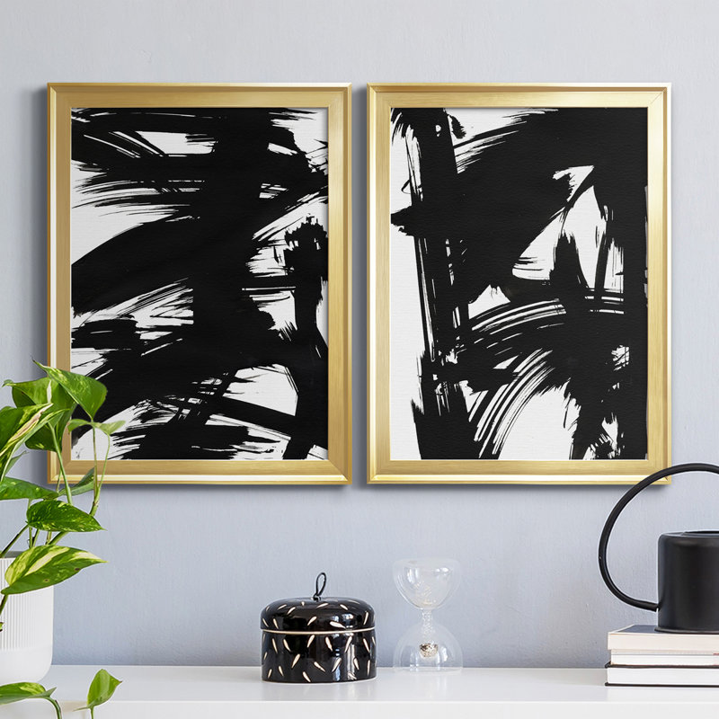 «Black Bamboo I», ensemble de 2 impressions sur toile encadrées, H 24,5 po x l 18,5 po x P 1,25 po, Cadre doré