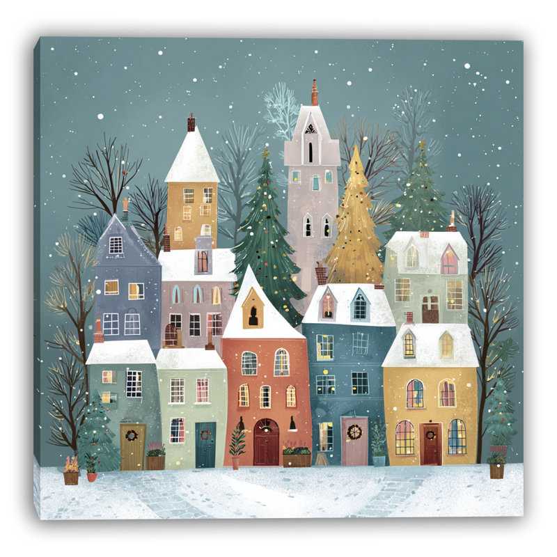 Art mural sur toile enneigée Snowy Village, H 30 po x l 30 po