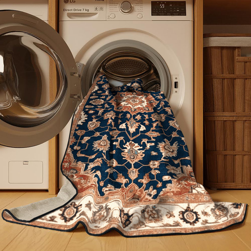 Machine Washable Persian Brown Area Rug, Square 7'