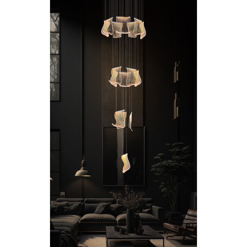 Dimmable Luxury Acrylic Chandelier 32" Wide 16 Lights Silver Led Multi- Light Pendant, Chrome