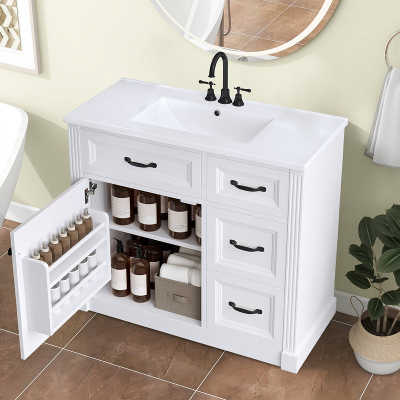 Meuble-lavabo moderne 36 "avec lavabo en céramique, Noir, Blanc
