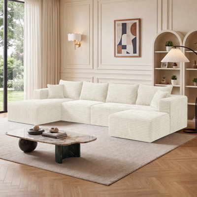Canapé modulaire en U de 118 po en velours côtelé modulaire avec méridienne amovible avec méridienne et repose-pieds