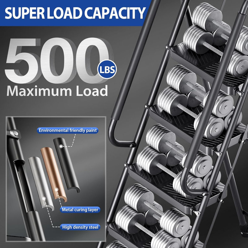 Folding Ladder with Handrails, Anti-Slip Pedals(2-Step, 3-Step, 4-Step)