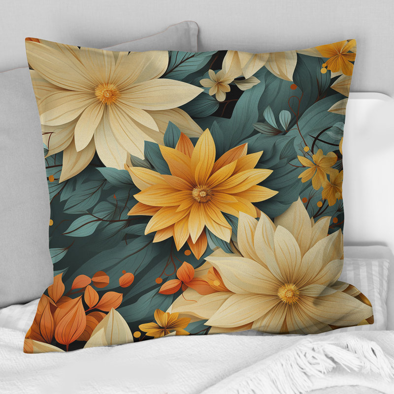 Coussin Chrysanthemums Mandala Boho, H 18 po x l 18 po