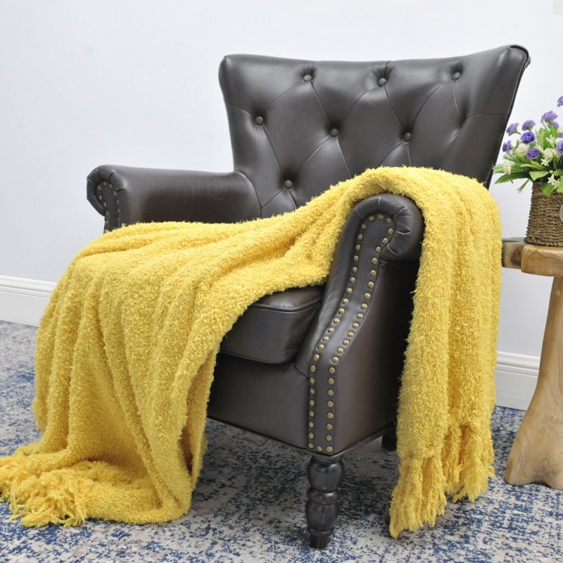 Mimosa Yellow Reversible Knitted Polyester Throw Blanket