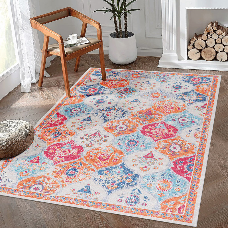Area Rug, Cream Washable Rug (Cream), Rectangle 8' x 10'