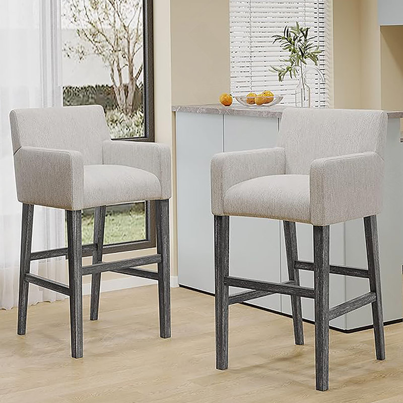 Upholstered Bar stool with armrest and footrest, Charcoal, 2