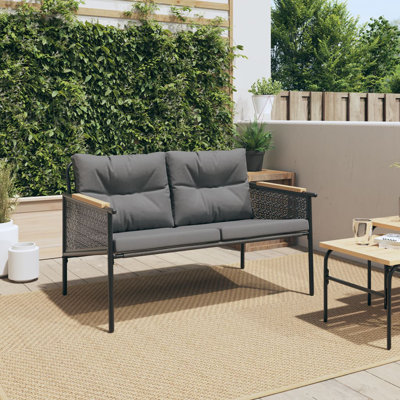  Patio Bench With Cushions 45.7" Black Steel by Latitude Run