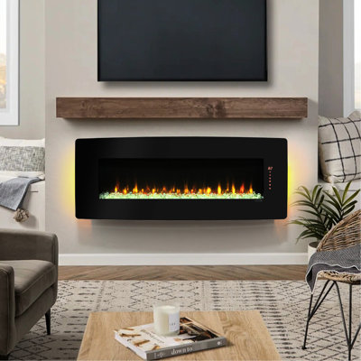 Antique Black Electric Heating Fireplace - 1400W Heat Output, 8 Ember Bed Colors, Remote Control, Wall Mounted With Curved Front Heating, Table Top/Wall Installation