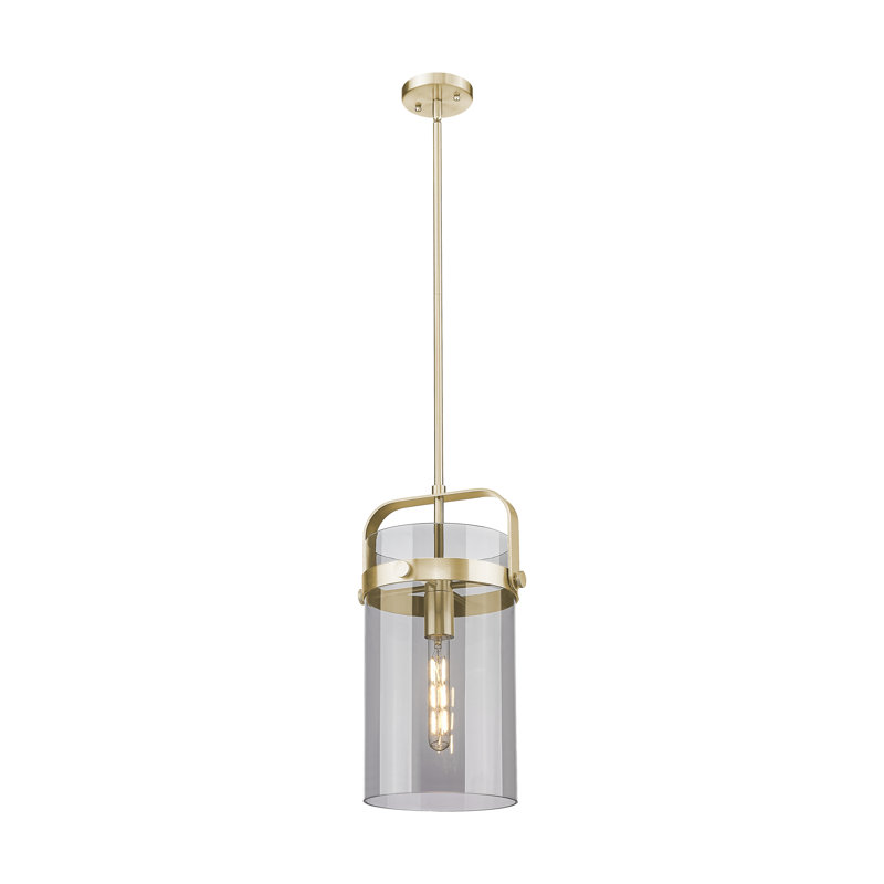 Pilaster 1 Light Stem Hung Mini Pendant, 14" H x 8" W x 8" D, Plated Smoke, Champagne Bronze