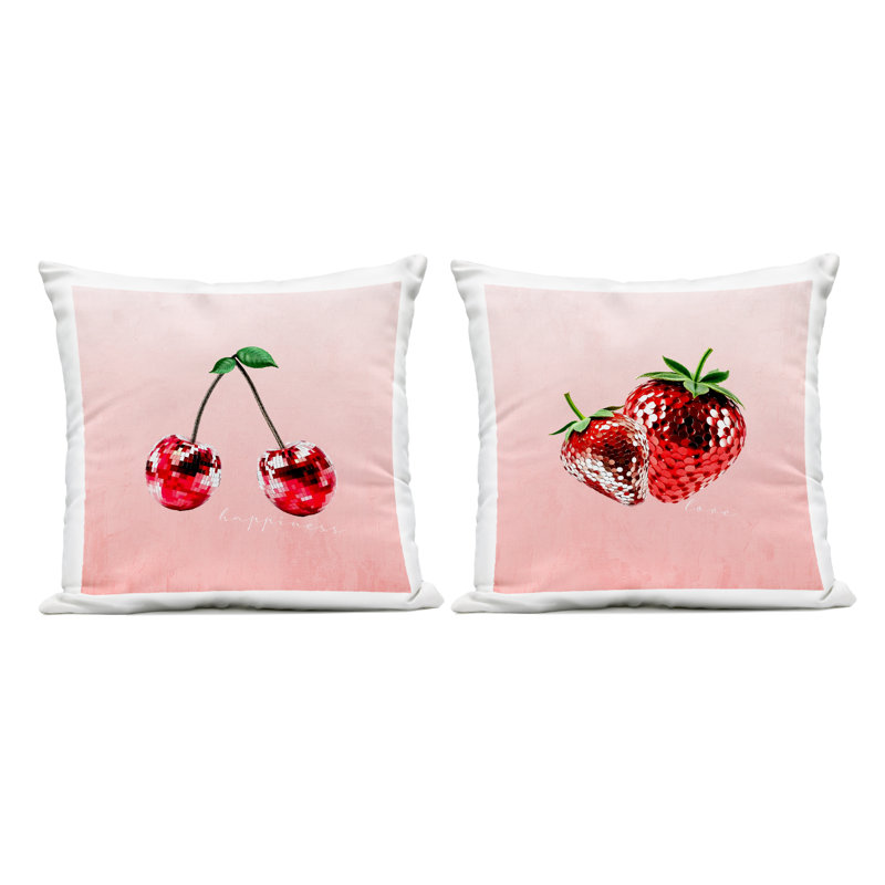 Ensemble de 2 coussins d'extérieur Happiness & Love Disco Fruits Design par Kim Allen